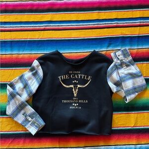 Upcycled Flannel Sleeve Sweatshirt